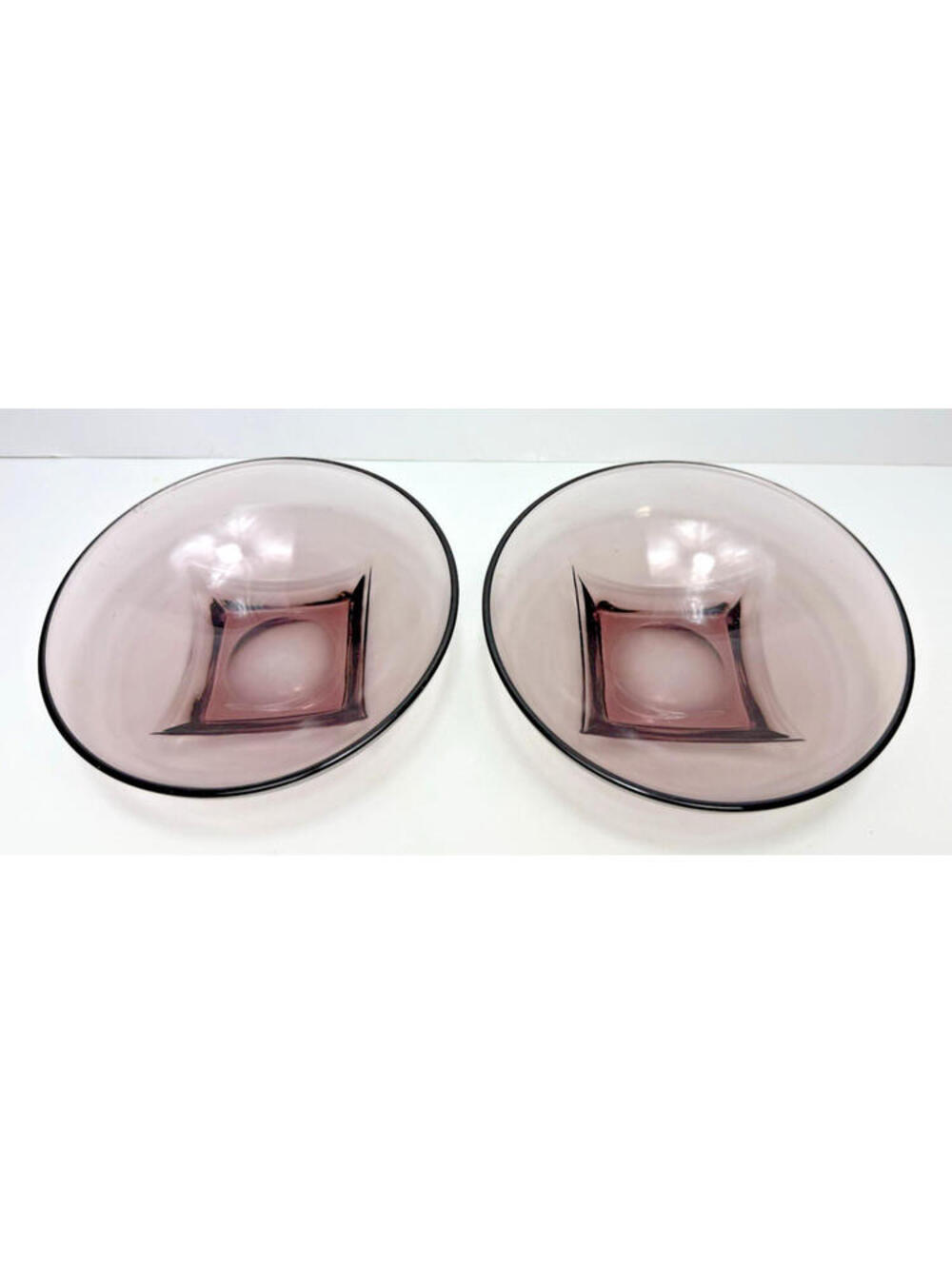 Vtg Hazel Atlas Serving Bowl Dish 6 1/8" Amethyst Purple Glass Set 2 Square Base
